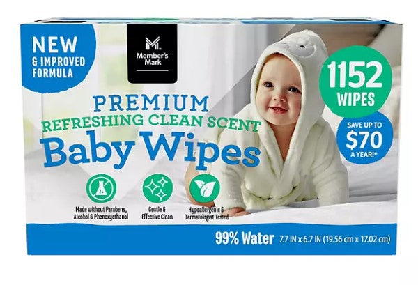 Member's Mark Premium Refreshing Clean Scented Baby Wipes, 12 Packs (1152  ct.)